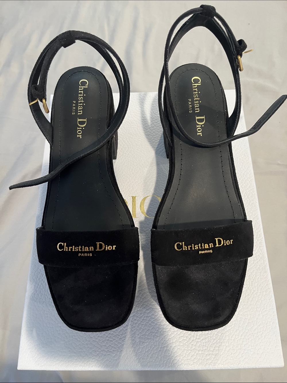 Dior Black Suede Ankle-Strap Logo Sandals